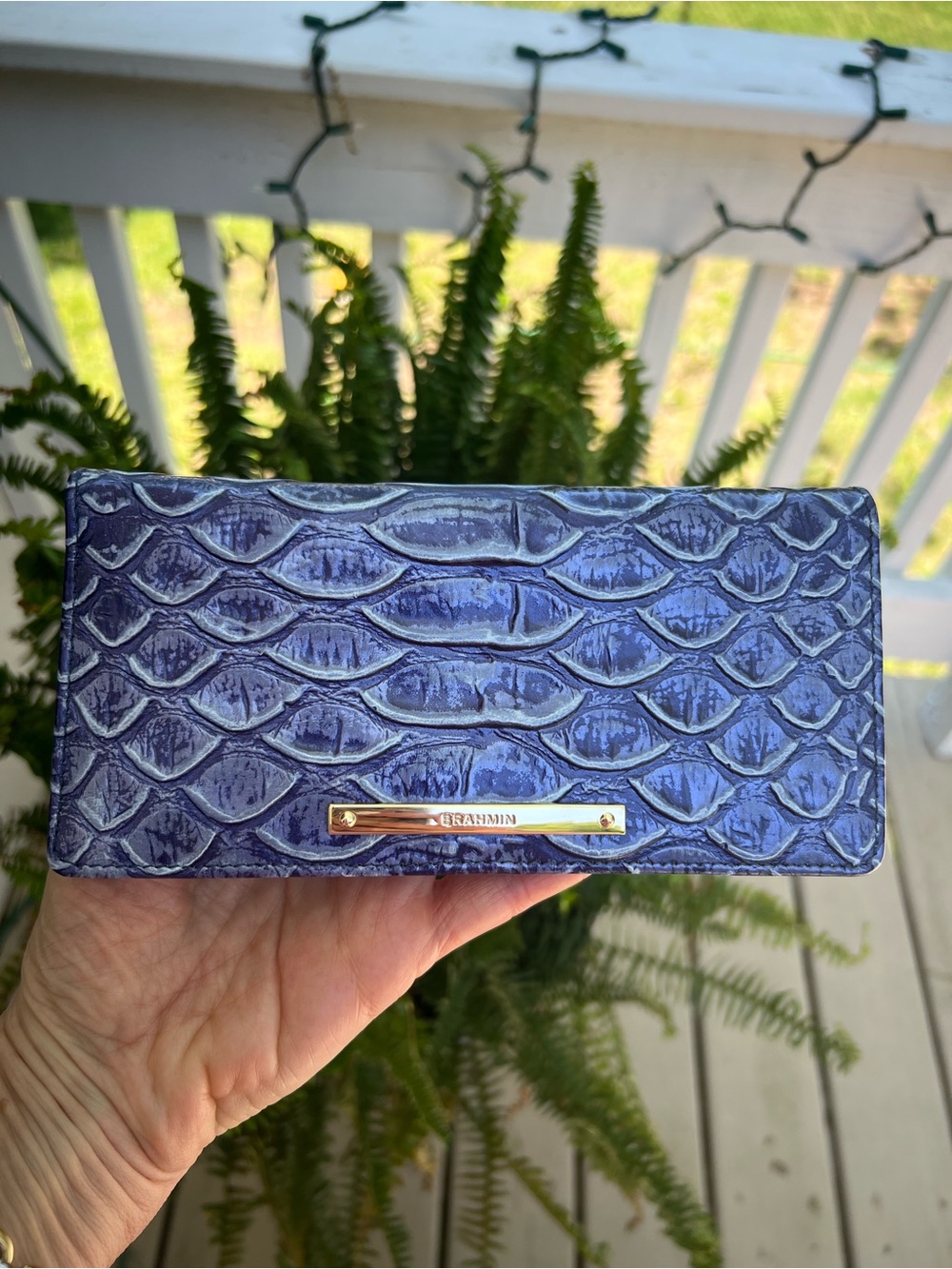 Brahmin Ady Wallet in Blue Embossed Mermaid Scale